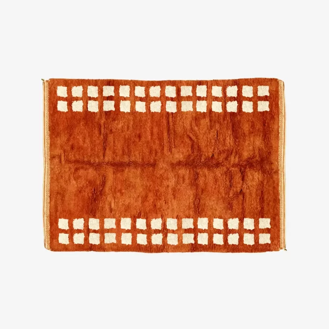 Boujaad Handmade Moroccan Rug - Terracotta and White Squares Pattern